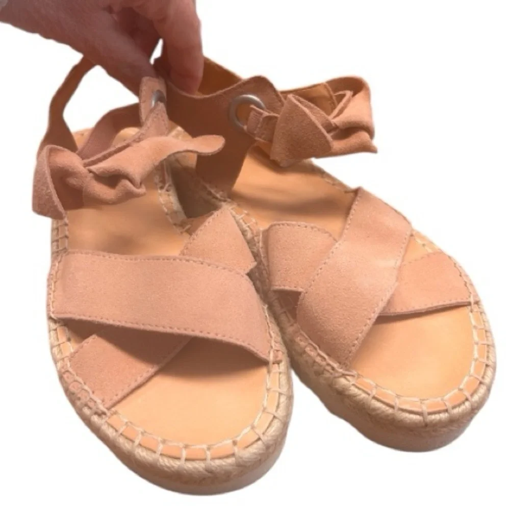 Frye Lula Blush Pink Suede Bow Knot Espadrille Platform Sandals Frye Size 7.5M